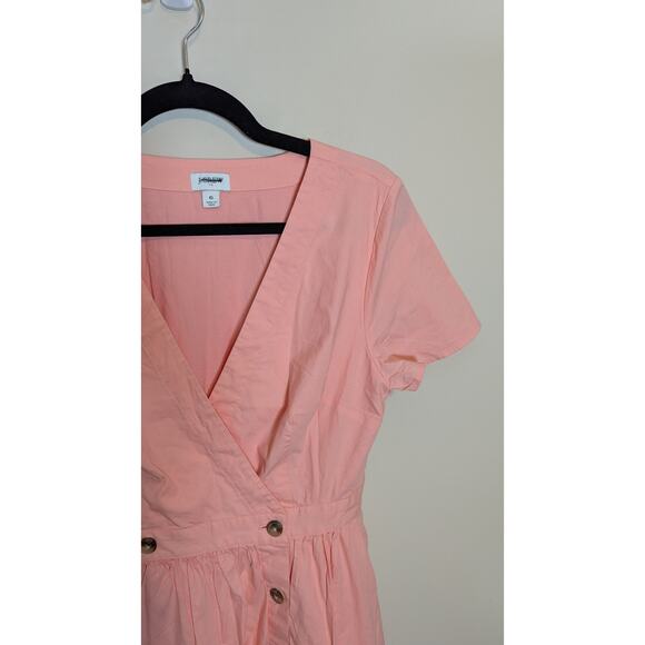 J. Crew Factory Women Light Coral Peach Cotton Button Front Midi Wrap Dress Sz 6 - Picture 8 of 9